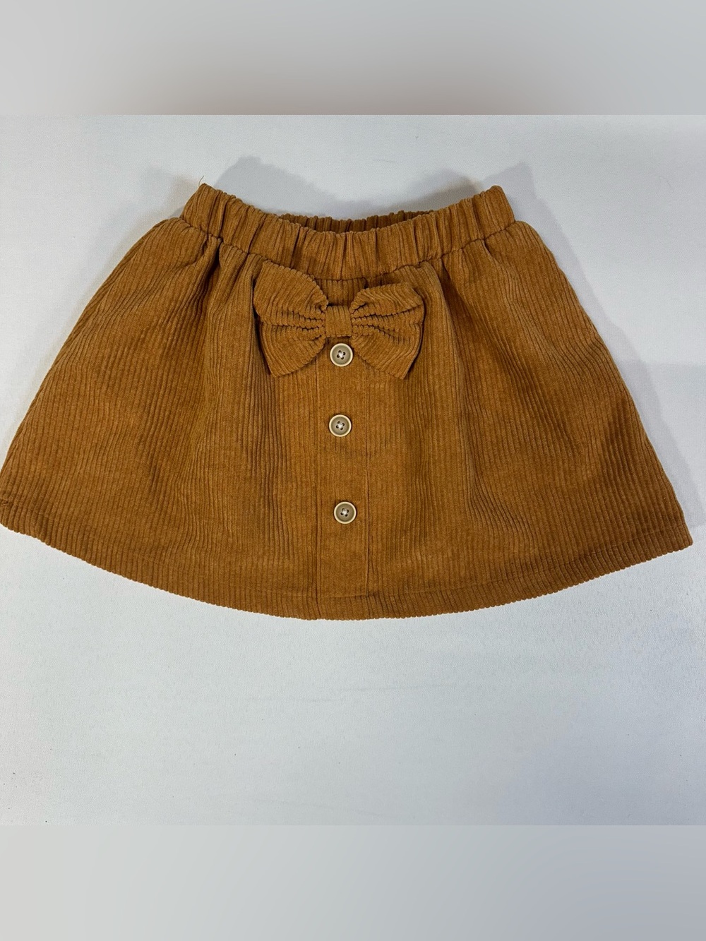 SHEIN Girls 2-3Y Brown Corduroy Bow Button Front Skirt
